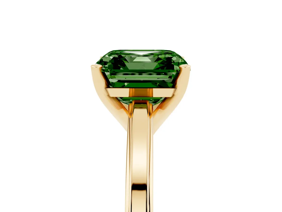 Fancy Green Asscher Cut Solitaire Diamond Ring with Four-Prong Setting and Classic Band Yellow gold