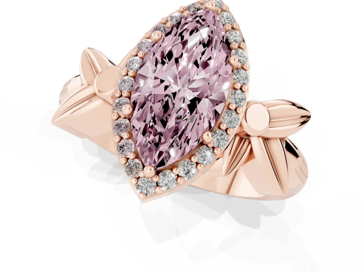 Fancy Pink Marquise Cut Halo Diamond Floral Band with Four-Prong Setting Rose gold