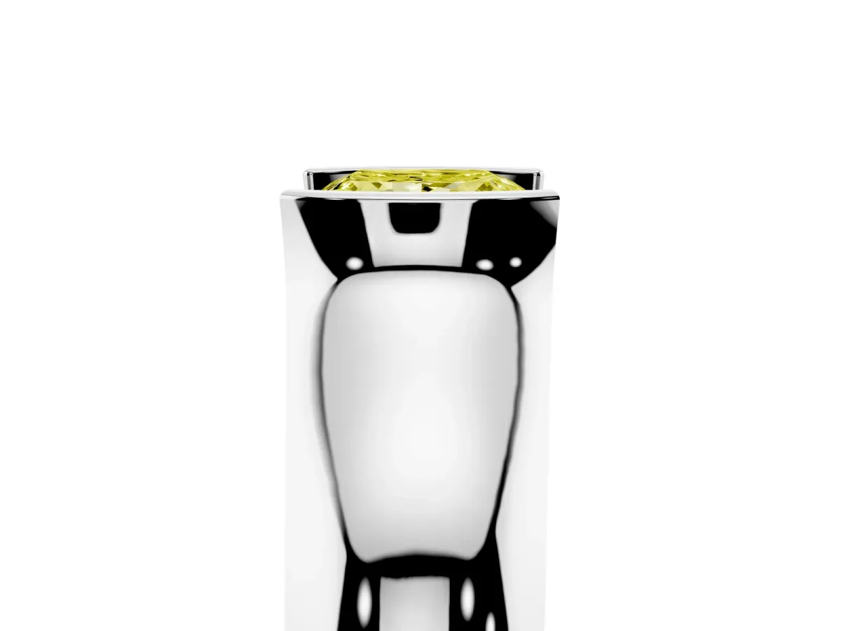 Fancy Yellow Princess Cut Solitaire Bezel Set Diamond Ring with Wide Band Platinum