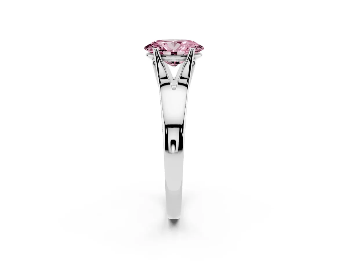 Fancy Pink Oval Cut Solitaire Diamond Ring with Cathedral Band and Four-Prong Setting Silver