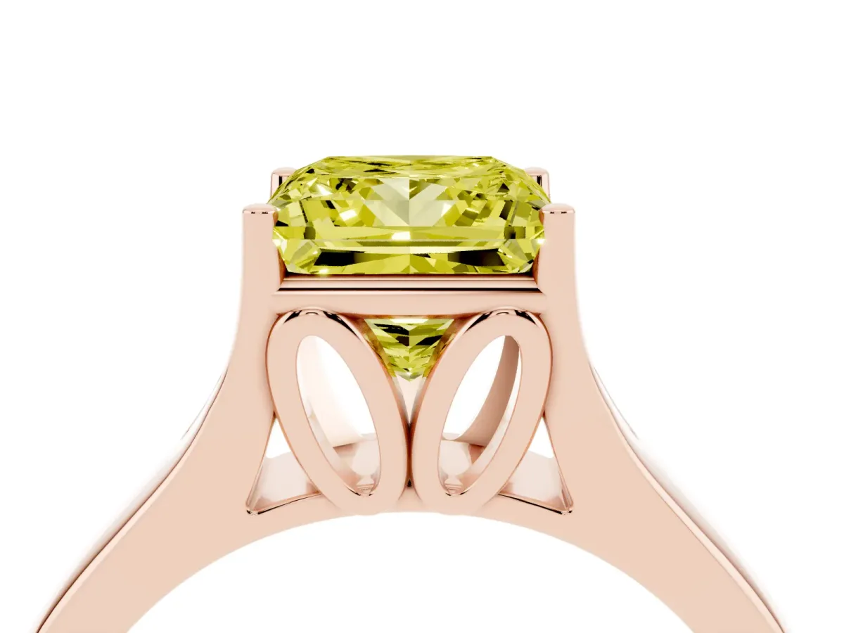 Fancy Yellow Princess Cut Solitaire Diamond Ring with Cathedral Band and Four-Prong Setting Rose gold