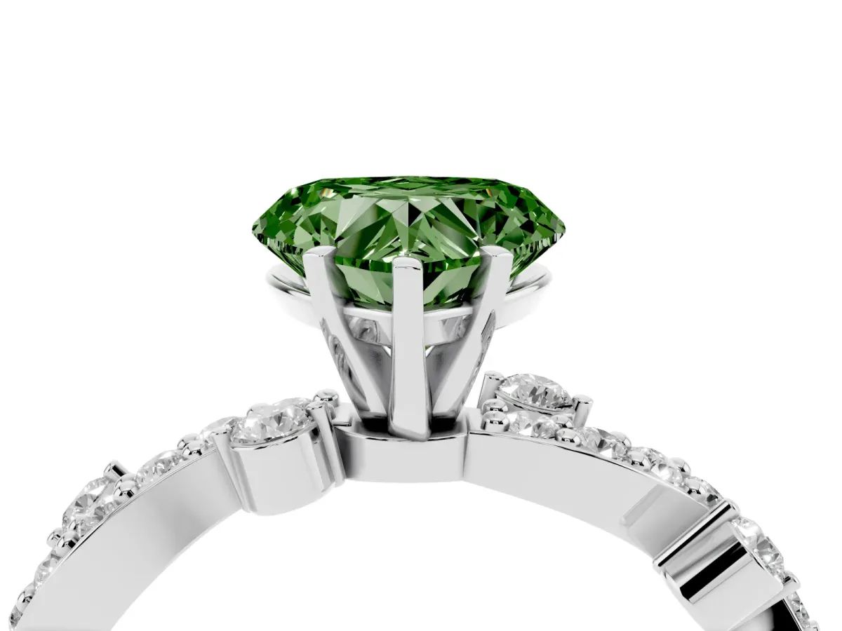 Fancy Green Heart Cut Cut Solitaire Diamond Twisted Band with Pave Setting Platinum