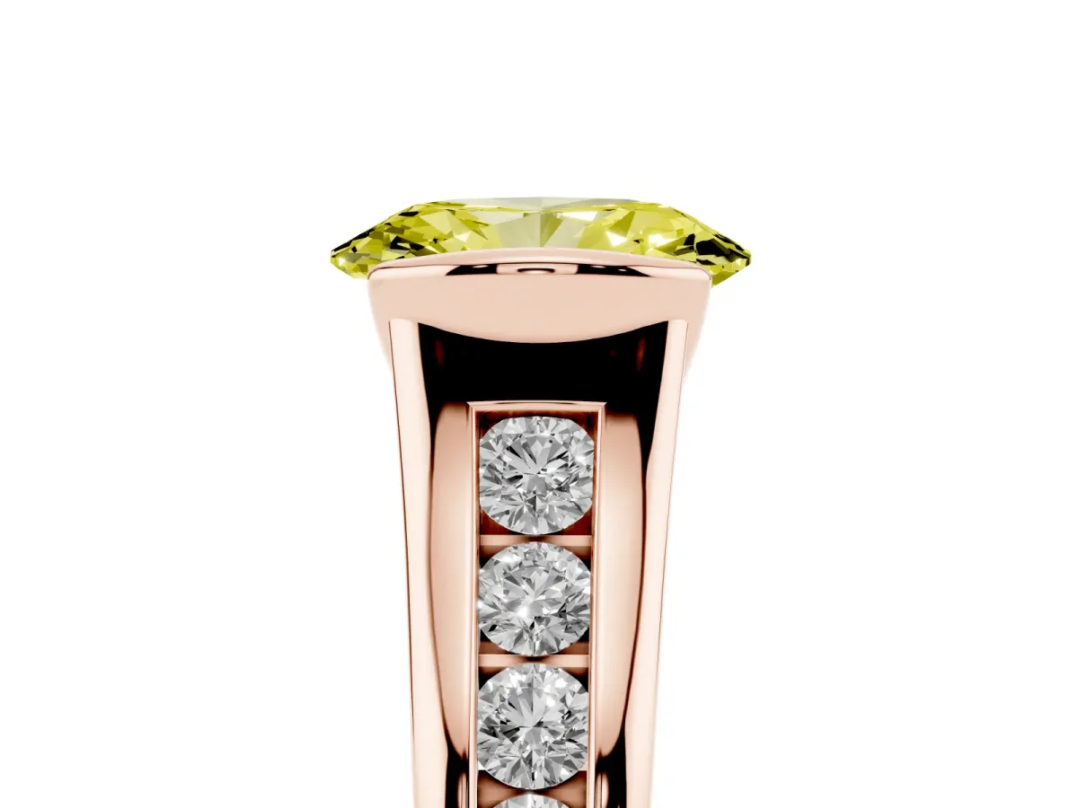 Fancy Yellow Oval Cut Solitaire Bezel-Set Diamond Ring with Channel-Set Band Rose gold