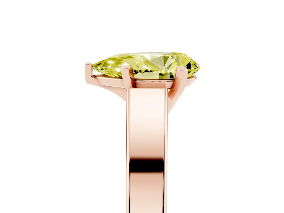 Fancy Yellow Pear Cut Solitaire Engagement Ring with Four-Prong Setting and Tapered Band Rose gold