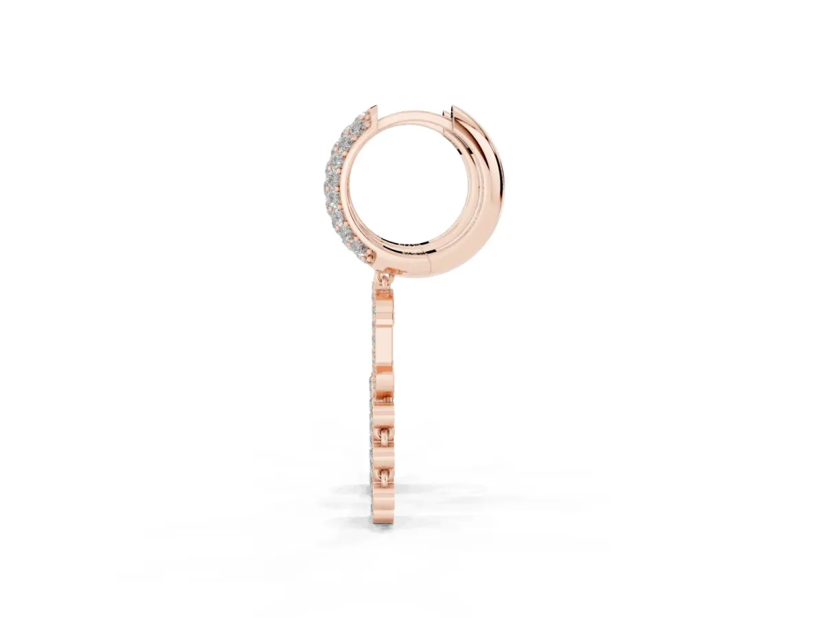 Round Diamond Initial C Huggie Hoop Earrings Rose gold