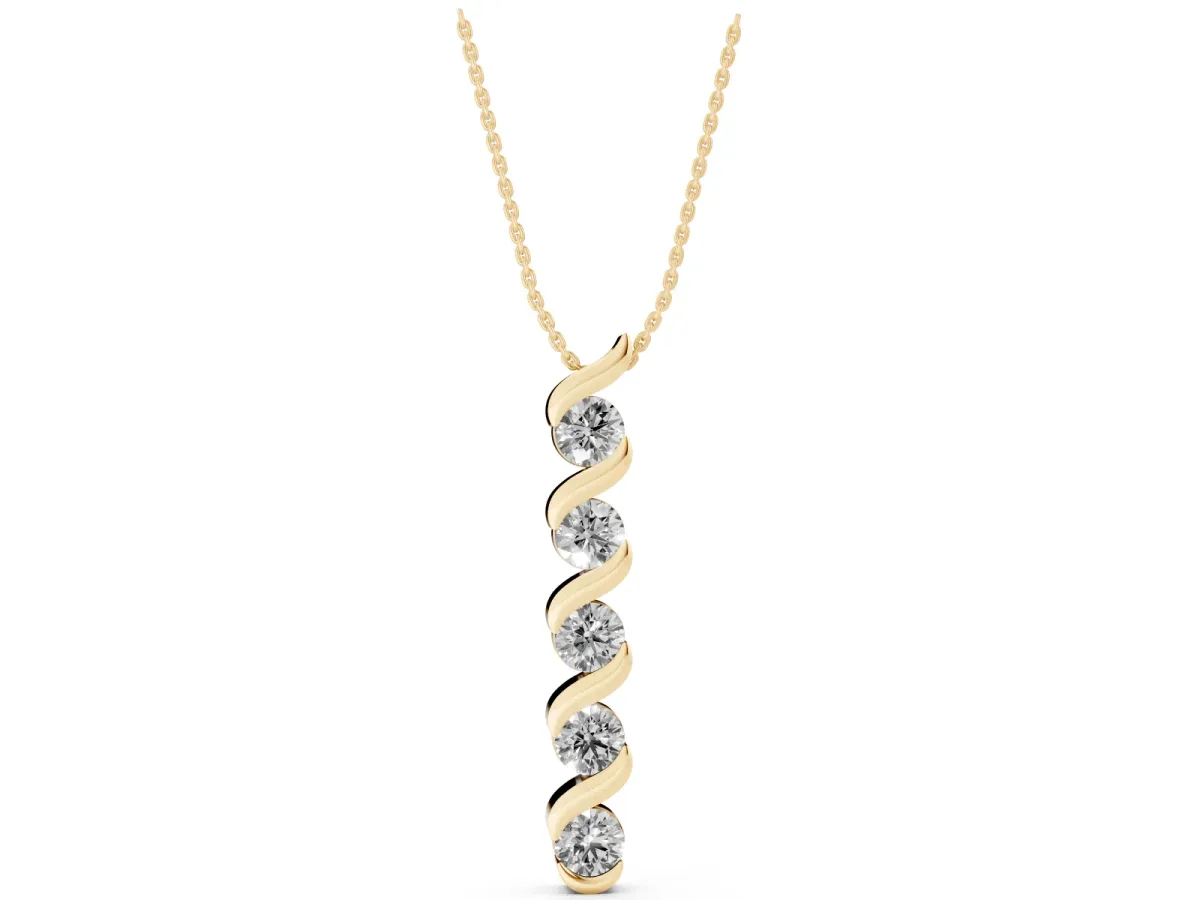 Round Diamond Spiral Prong Pendant Yellow gold