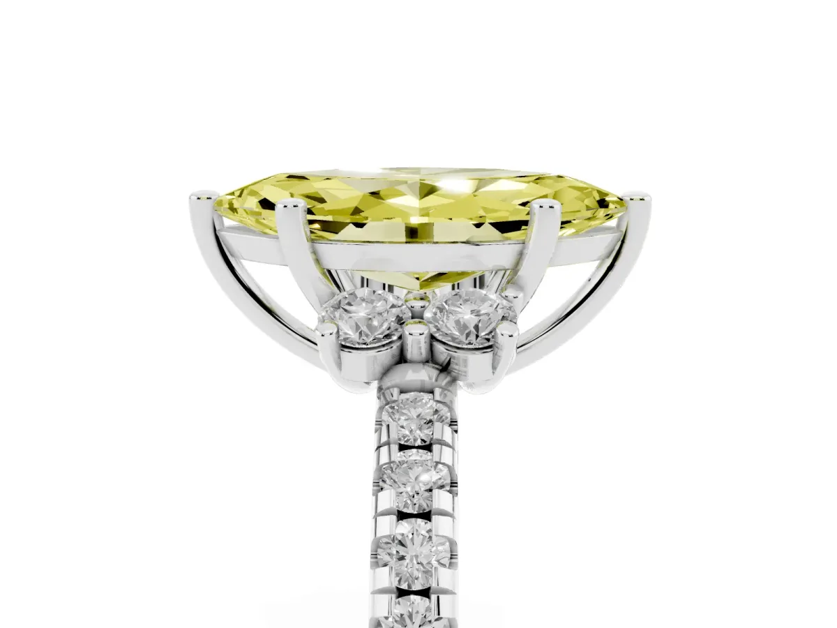Fancy Yellow Marquise Cut Diamond Three-Stone Pave Band with Four-Prong Setting Silver