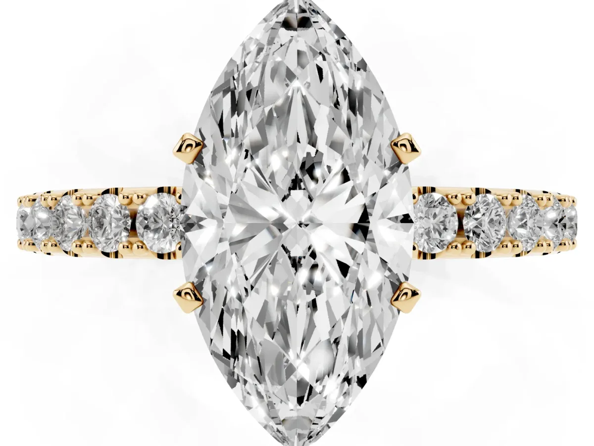 Marquise Cut Diamond Solitaire Pavé Band with Four-Prong Setting Yellow gold
