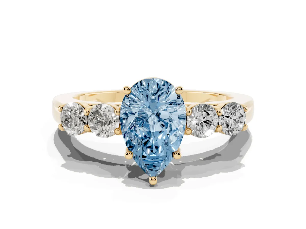 Fancy Blue Pear Cut Cut Diamond Five-Stone Prong Set White Gold Ring Yellow gold