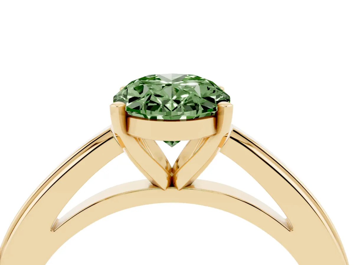 Fancy Green Oval Cut Solitaire Diamond Ring with Four-Prong Setting and Classic Band Yellow gold