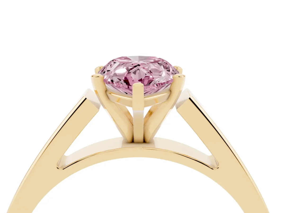 Fancy Pink Pear Cut Solitaire Engagement Ring with Four-Prong Setting and Tapered Band Yellow gold