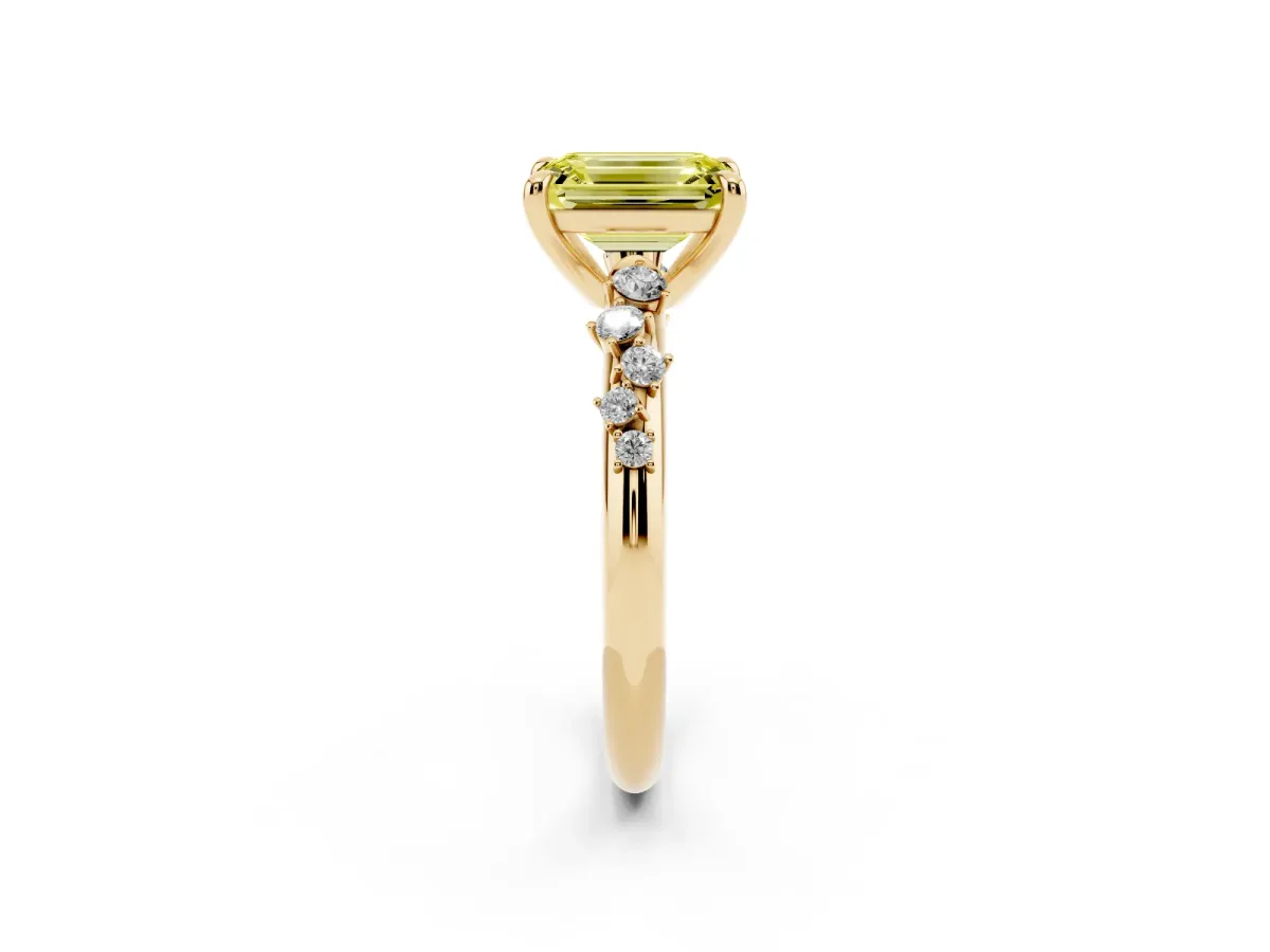 Fancy Yellow Emerald Cut Cut Diamond Vine Band with Four-Prong Setting Yellow gold