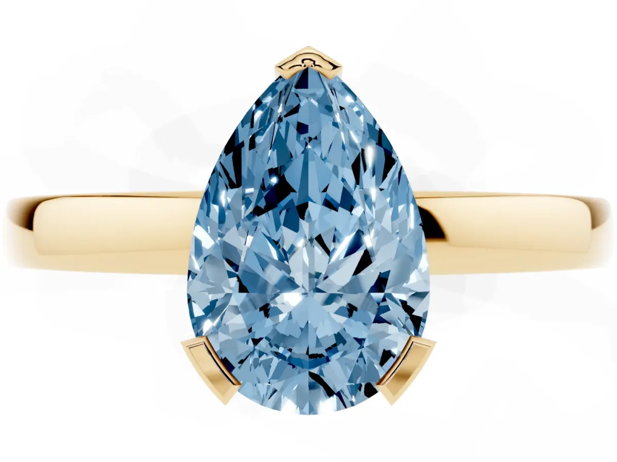 Fancy Blue Pear Cut Cut Solitaire Ring with Four-Prong Setting and Classic Band Yellow gold