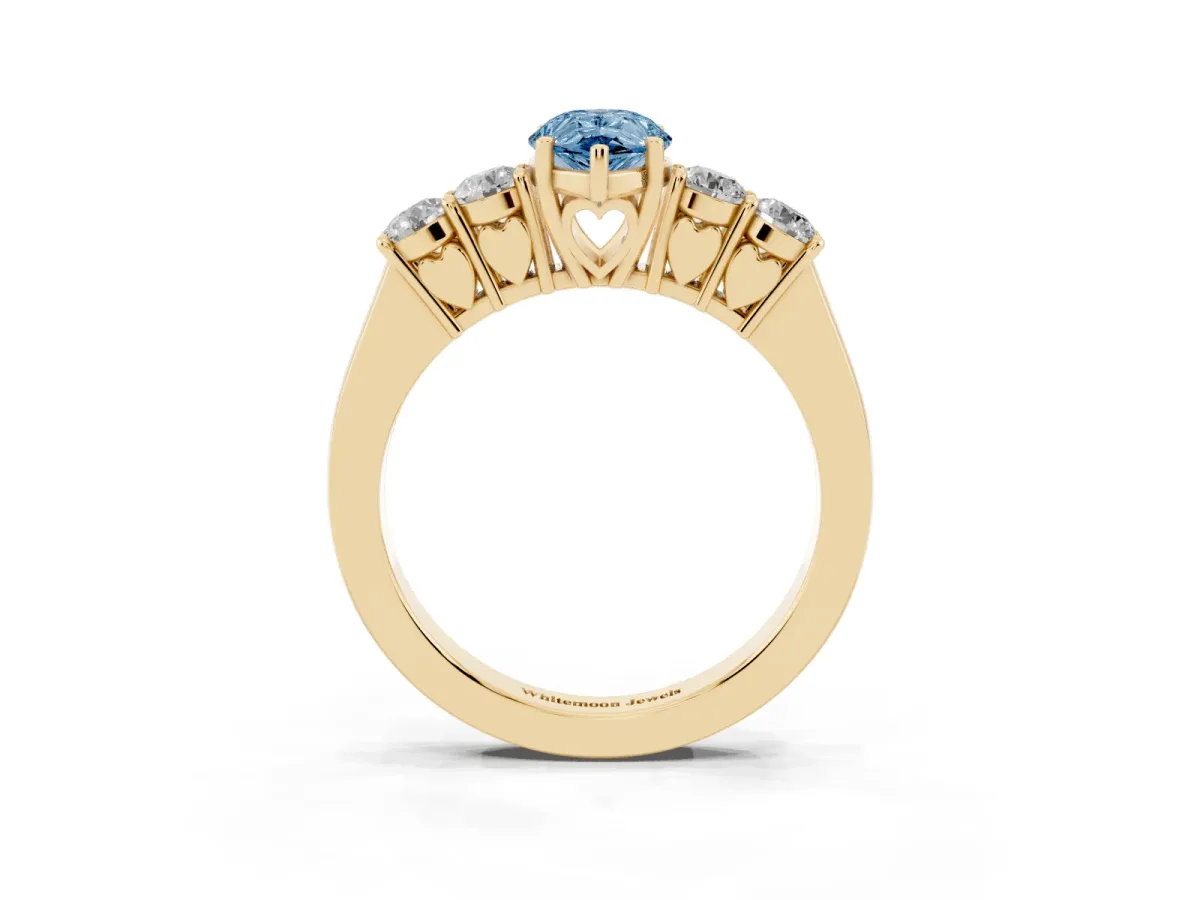 Fancy Blue Pear Cut Cut Diamond Five-Stone Prong Set White Gold Ring Yellow gold