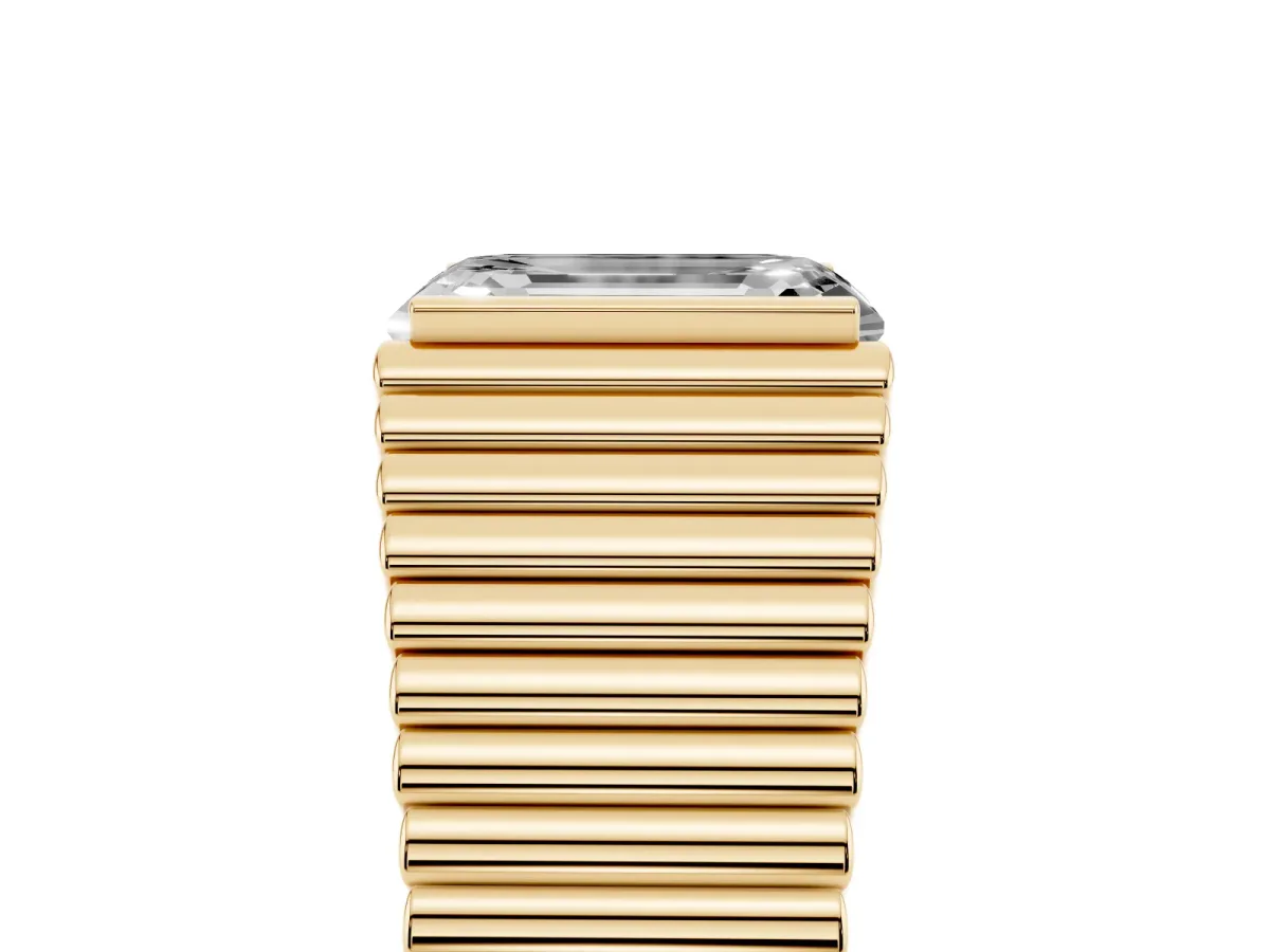 Emerald Cut Diamond Fluted Mens Ring Yellow gold