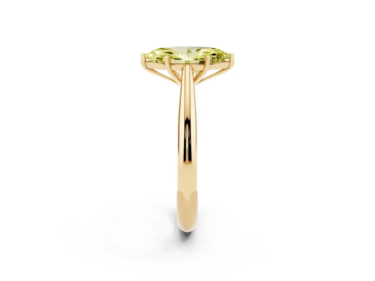 Fancy Yellow Marquise Cut Diamond Solitaire Engagement Ring with Cathedral Setting and Four-Prong Mount Yellow gold