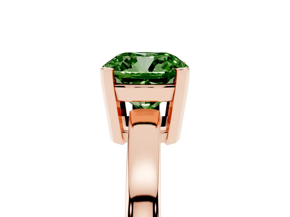 Fancy Green Cushion Cut Cut Solitaire Ring with Four-Prong Setting and Classic Band Rose gold