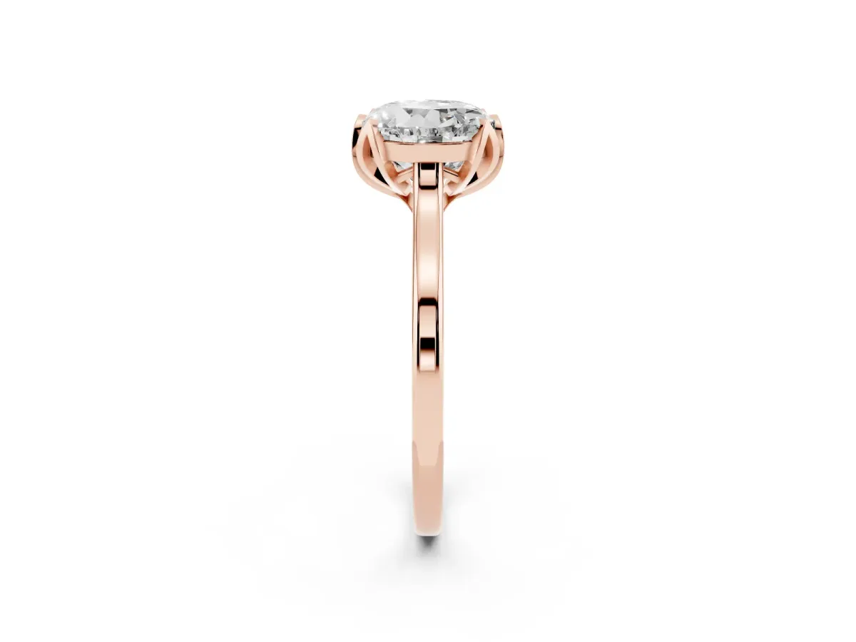 Round Cut Diamond Solitaire Ring with Flower Prong Setting and Classic Band Rose gold