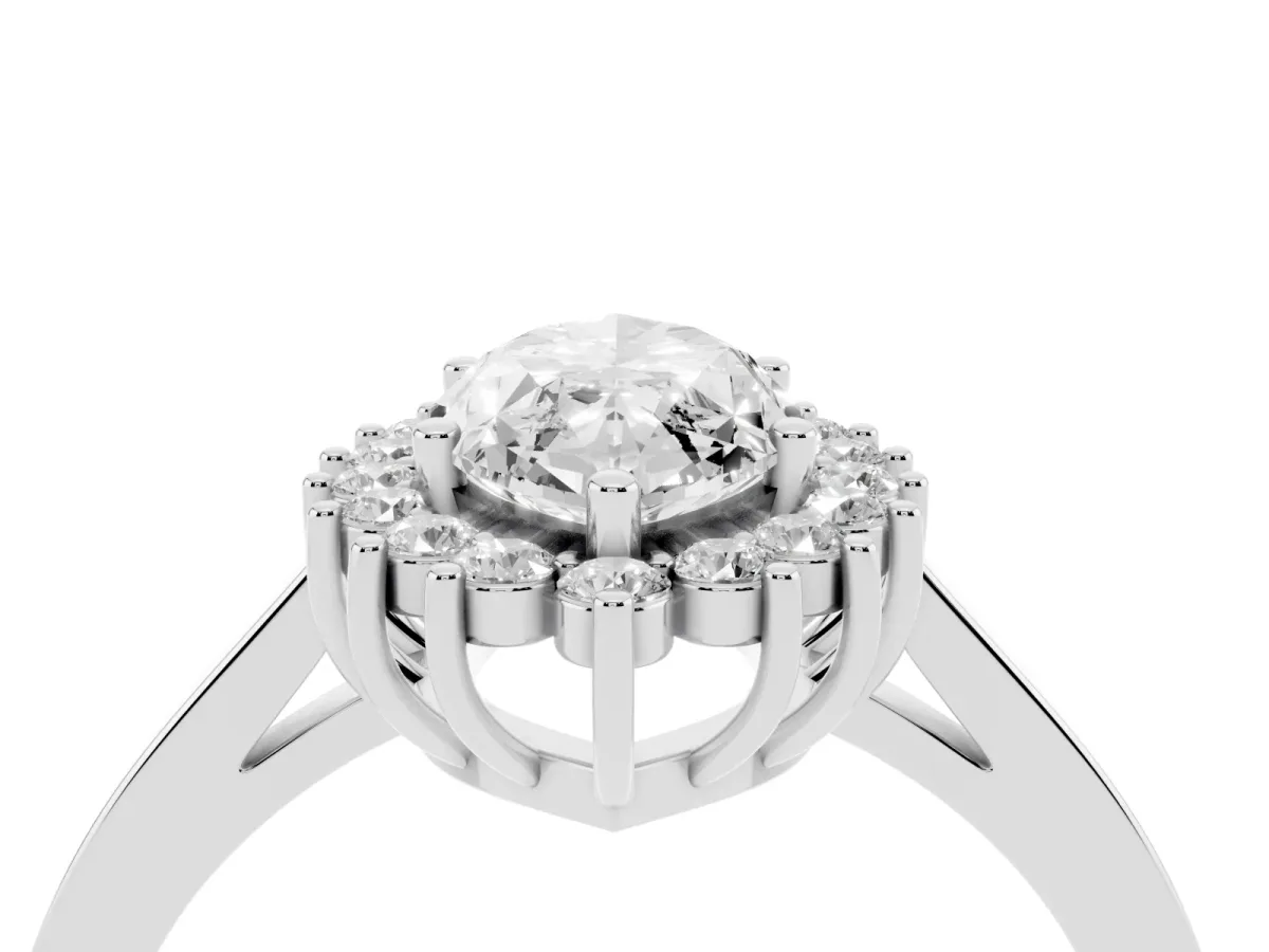 Marquise Cut Cut Diamond Halo Ring with Round Brilliant Halo and Solitaire Band White gold