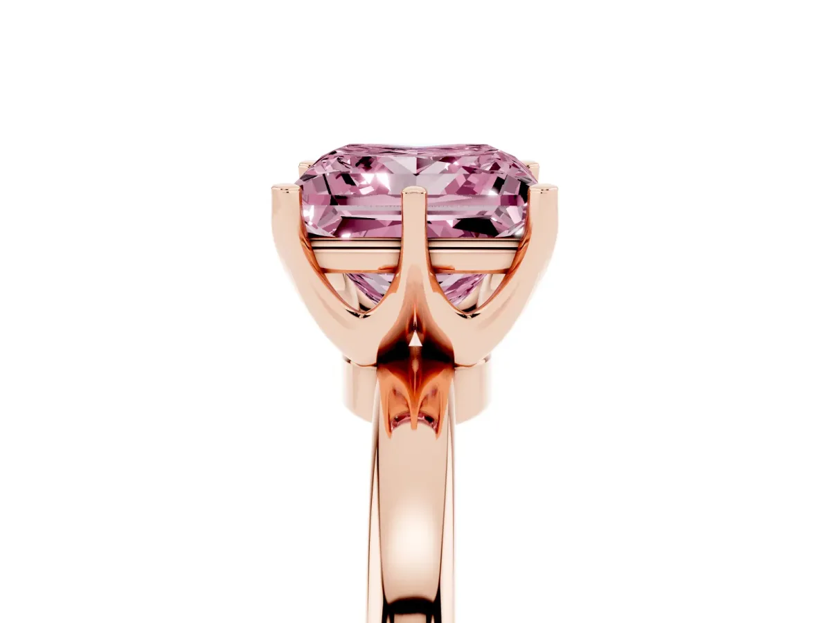 Fancy Pink Princess Cut Solitaire Diamond Ring with Six-Prong Setting on a Classic Band Rose gold