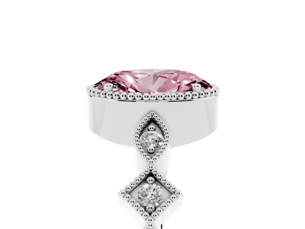 Fancy Pink Oval Cut Milgrain Marquise Diamond Twist Band Ring Silver