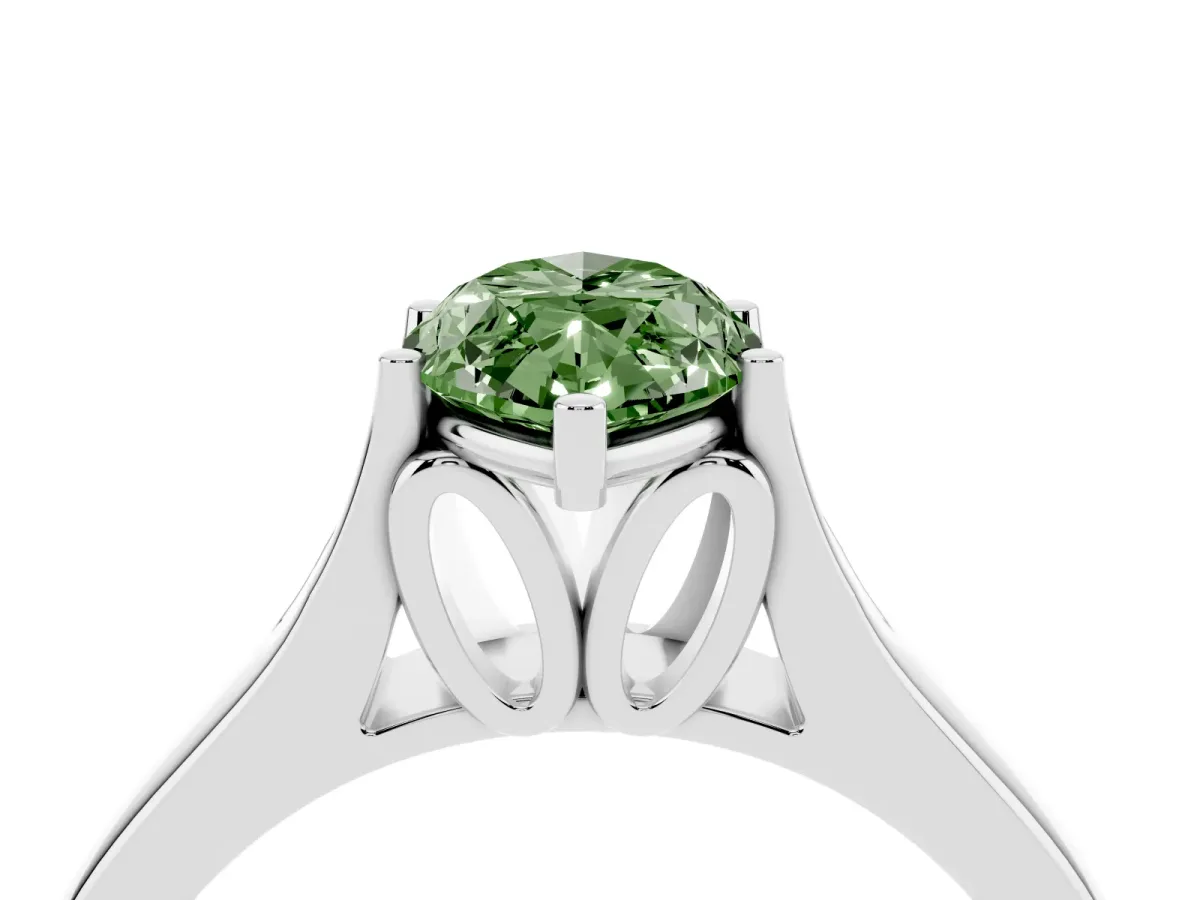 Fancy Green Marquise Cut Solitaire Diamond Ring with Cathedral Band and Four-Prong Setting Platinum
