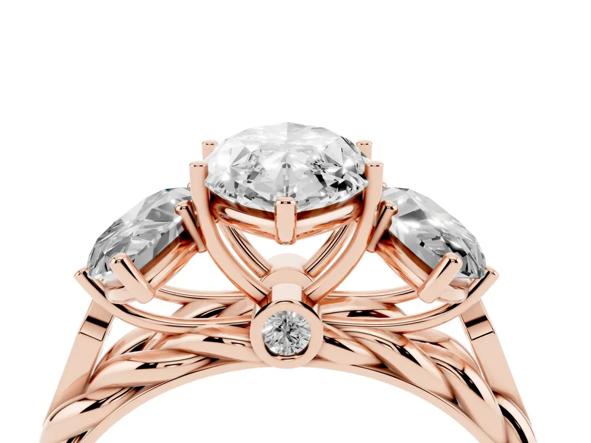 Three-Stone Marquise Cut Diamond Braided Band Ring with Four-Prong Setting Rose gold