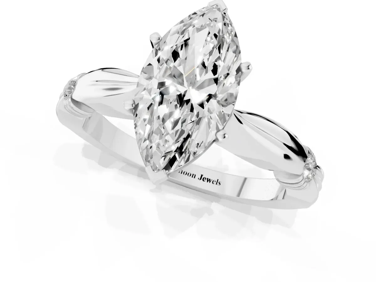 Marquise Cut Solitaire Diamond Twisted Band with Four-Prong Setting Silver