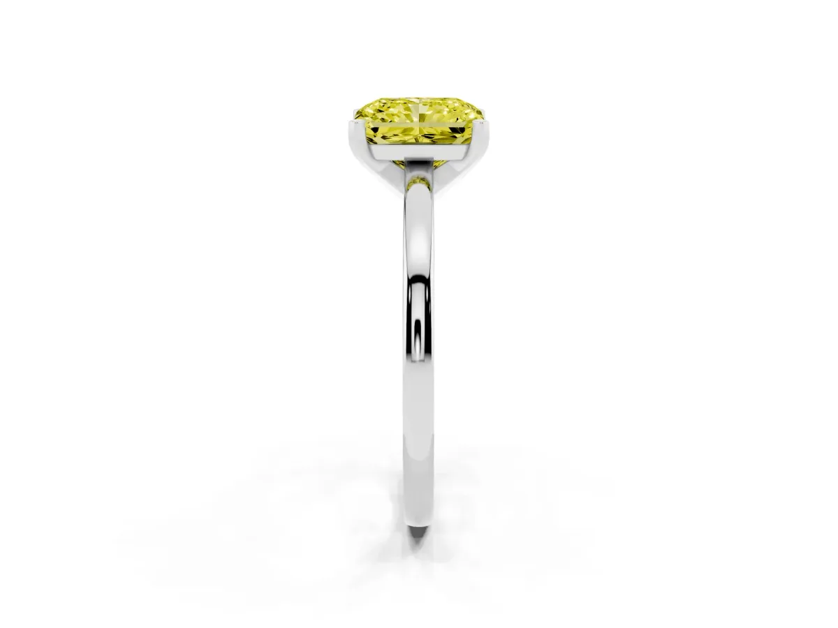 Fancy Yellow Radiant Cut Solitaire Diamond Engagement Ring with Four-Prong Setting on a Classic Band White gold