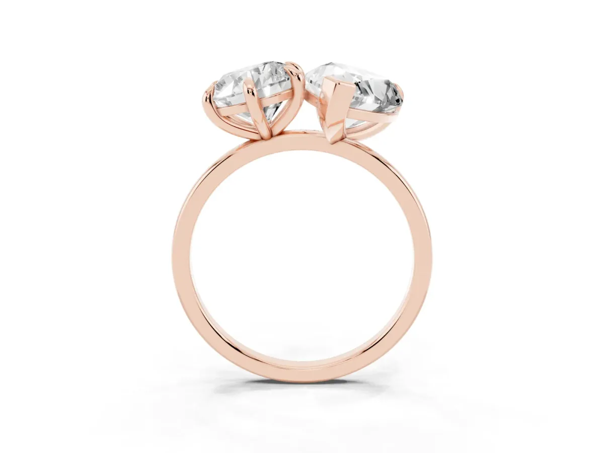 Round and Pear Toi Moi Ring with Prong Setting and Plain Band Rose gold