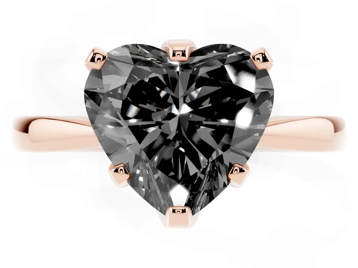 Fancy Black Heart Cut Solitaire Engagement Ring with Six-Prong Setting and Tapered Band Rose gold