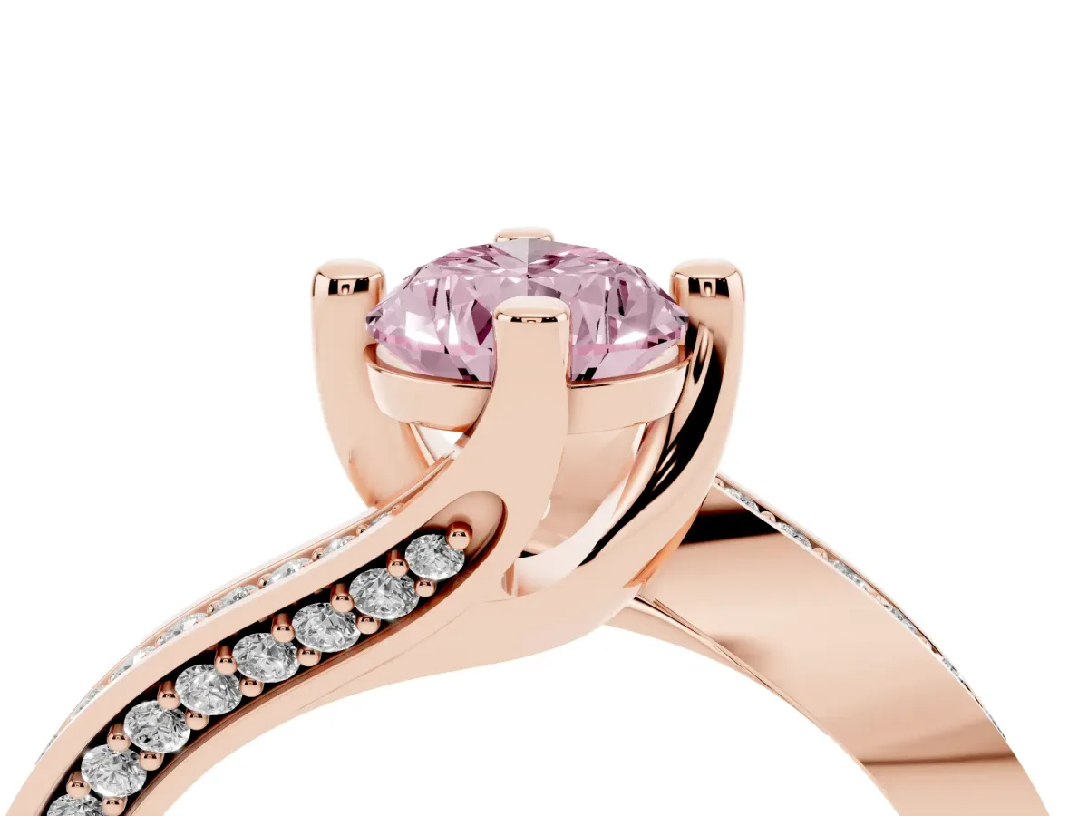 Fancy Pink Pear Cut Solitaire Diamond Twist Band with Pavé Setting and Four-Prong Setting Rose gold