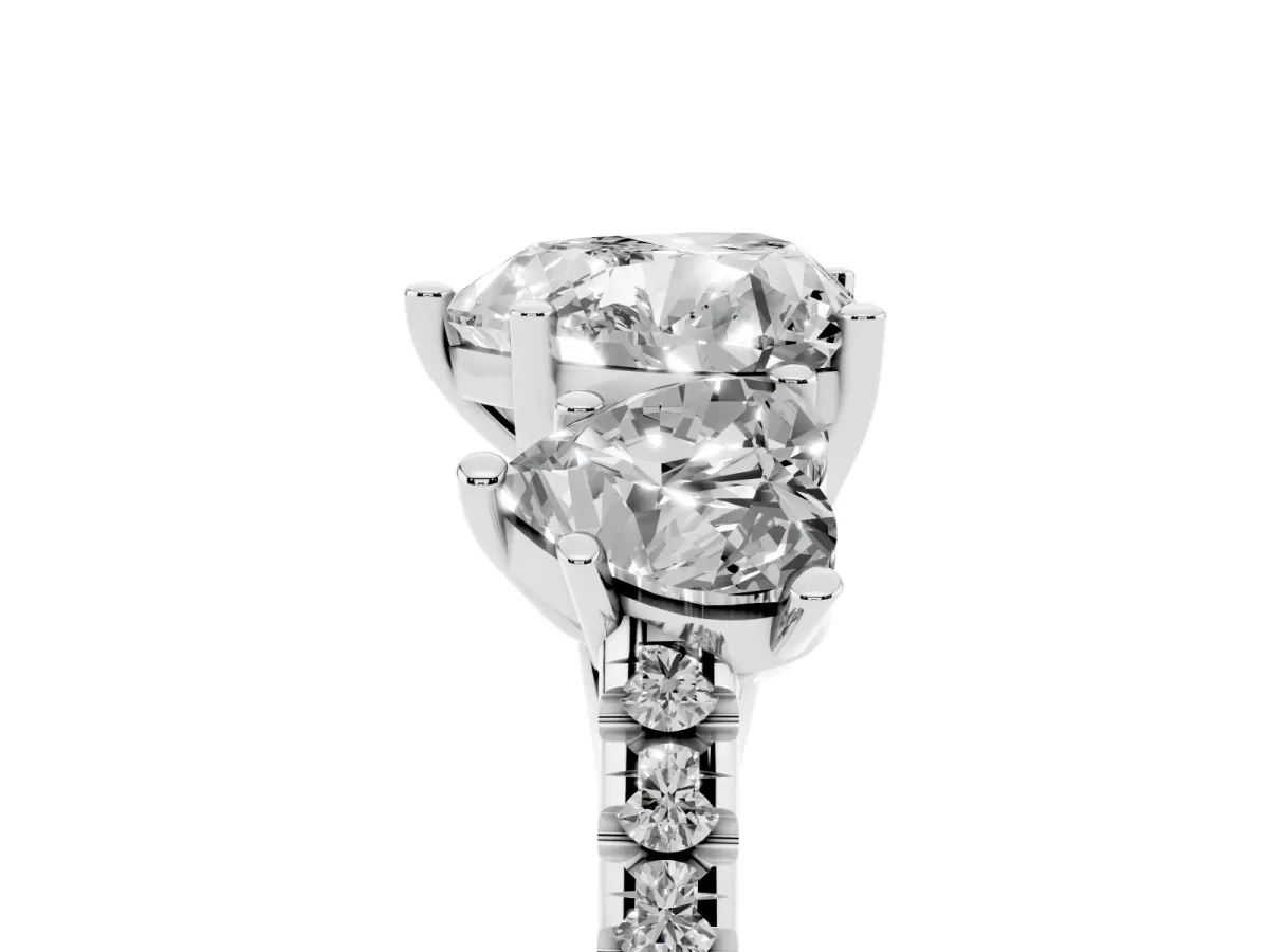 Three-Stone Heart Cut Diamond Ring with Round Pavé Band and Prong Setting Silver