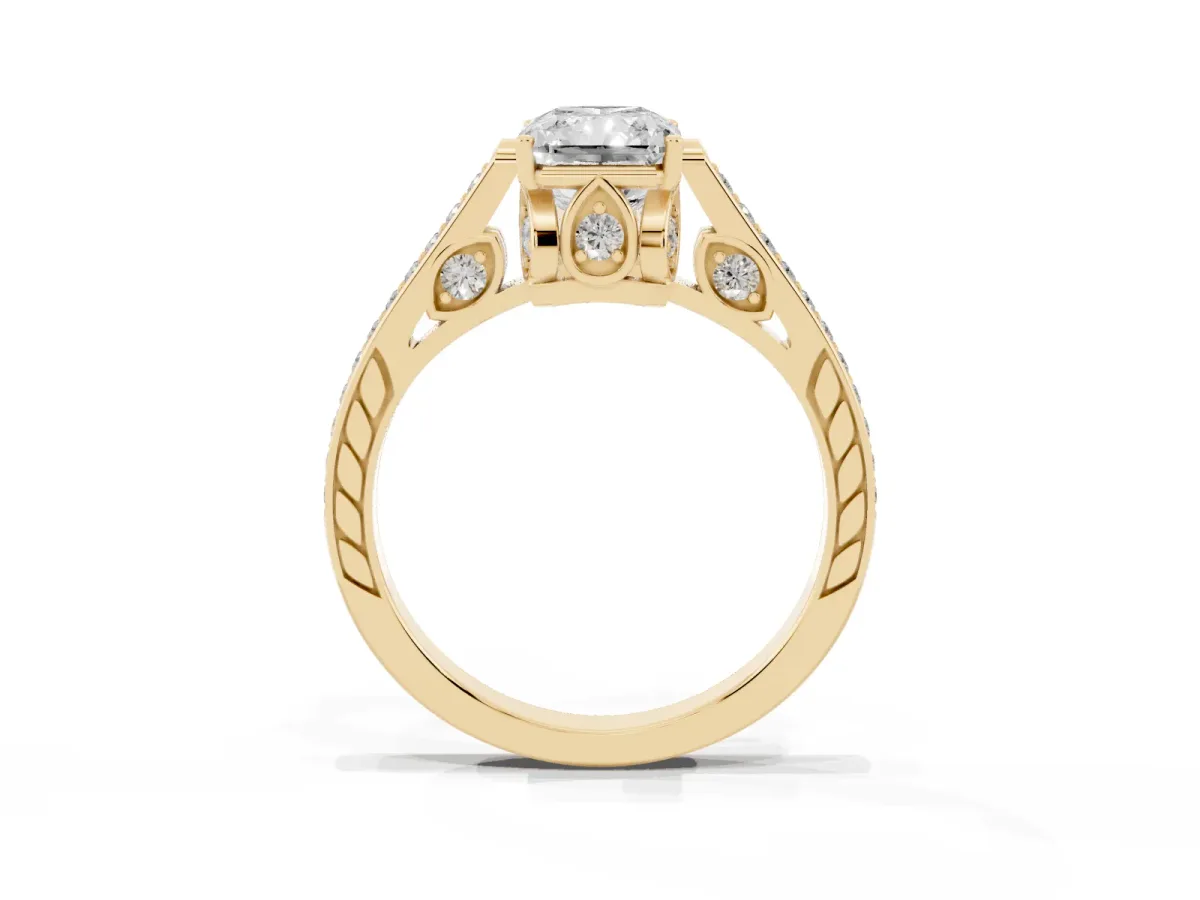 Radiant Cut Cut Cathedral Pave Diamond Engagement Ring with Six-Prong Setting Yellow gold