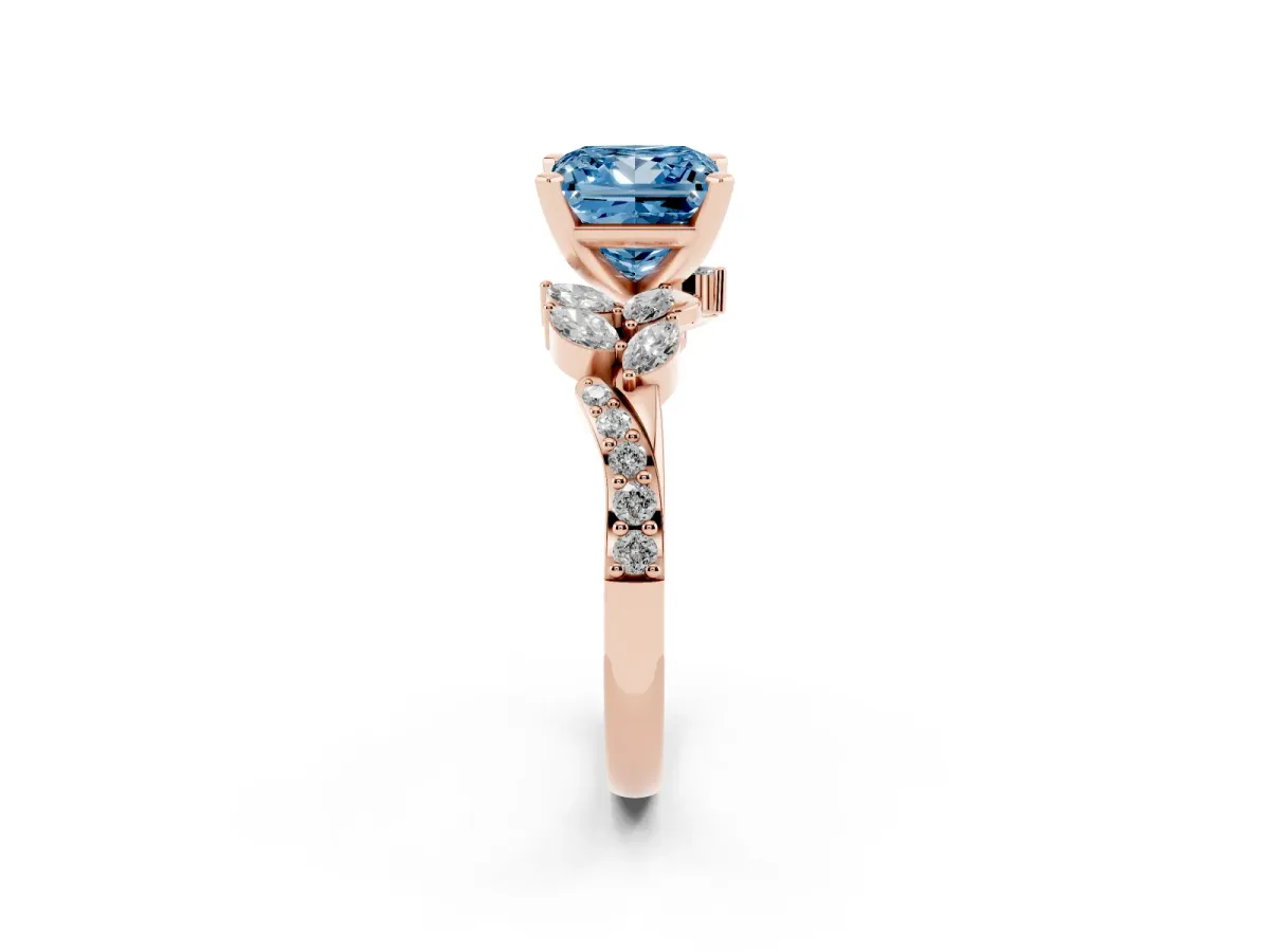 Fancy Blue Princess Cut Solitaire Marquise Twist Band with Six-Prong Setting Rose gold