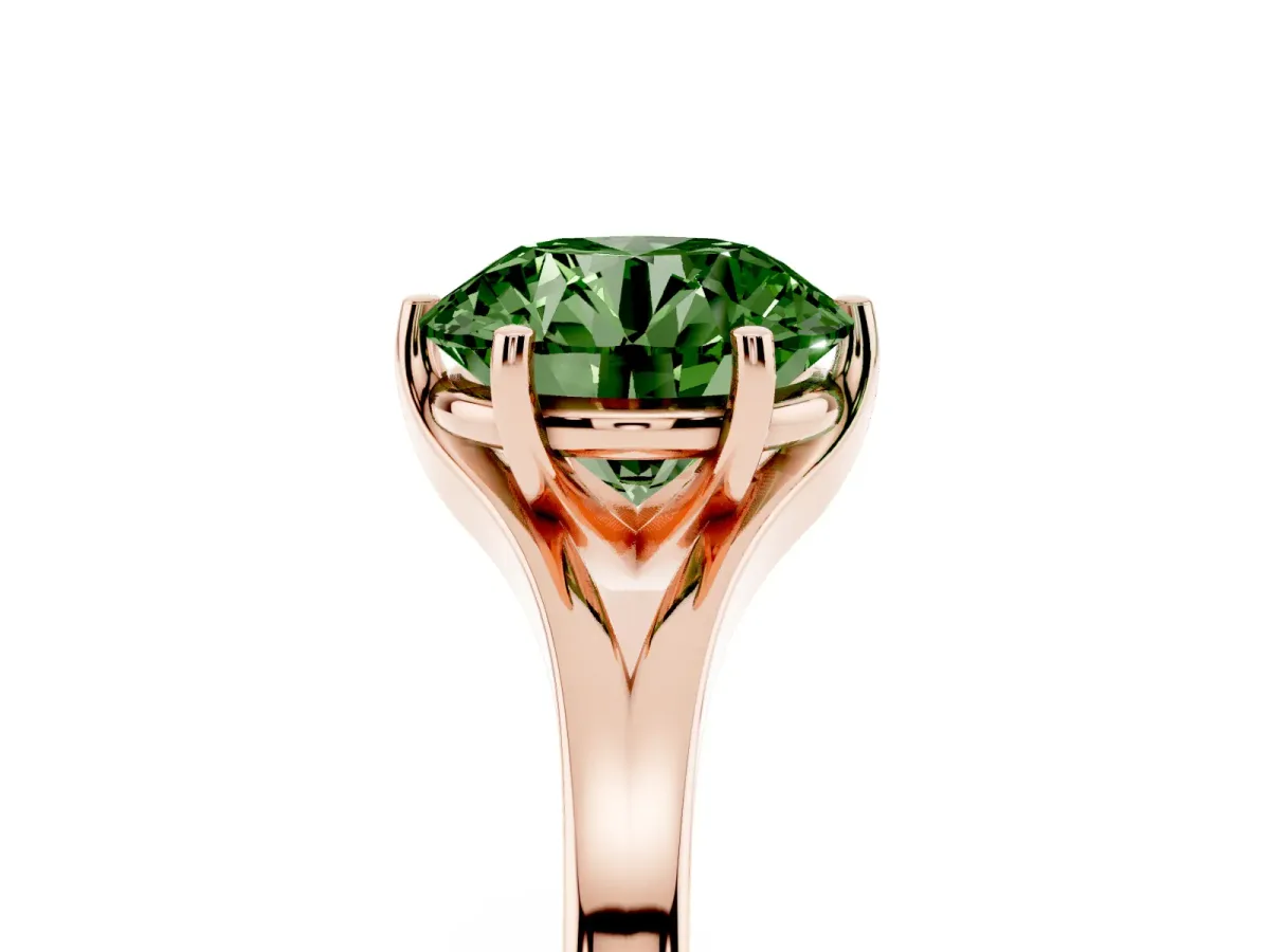 Fancy Green Round Cut Solitaire Diamond Ring with Six-Prong Setting and Tapered Band Rose gold