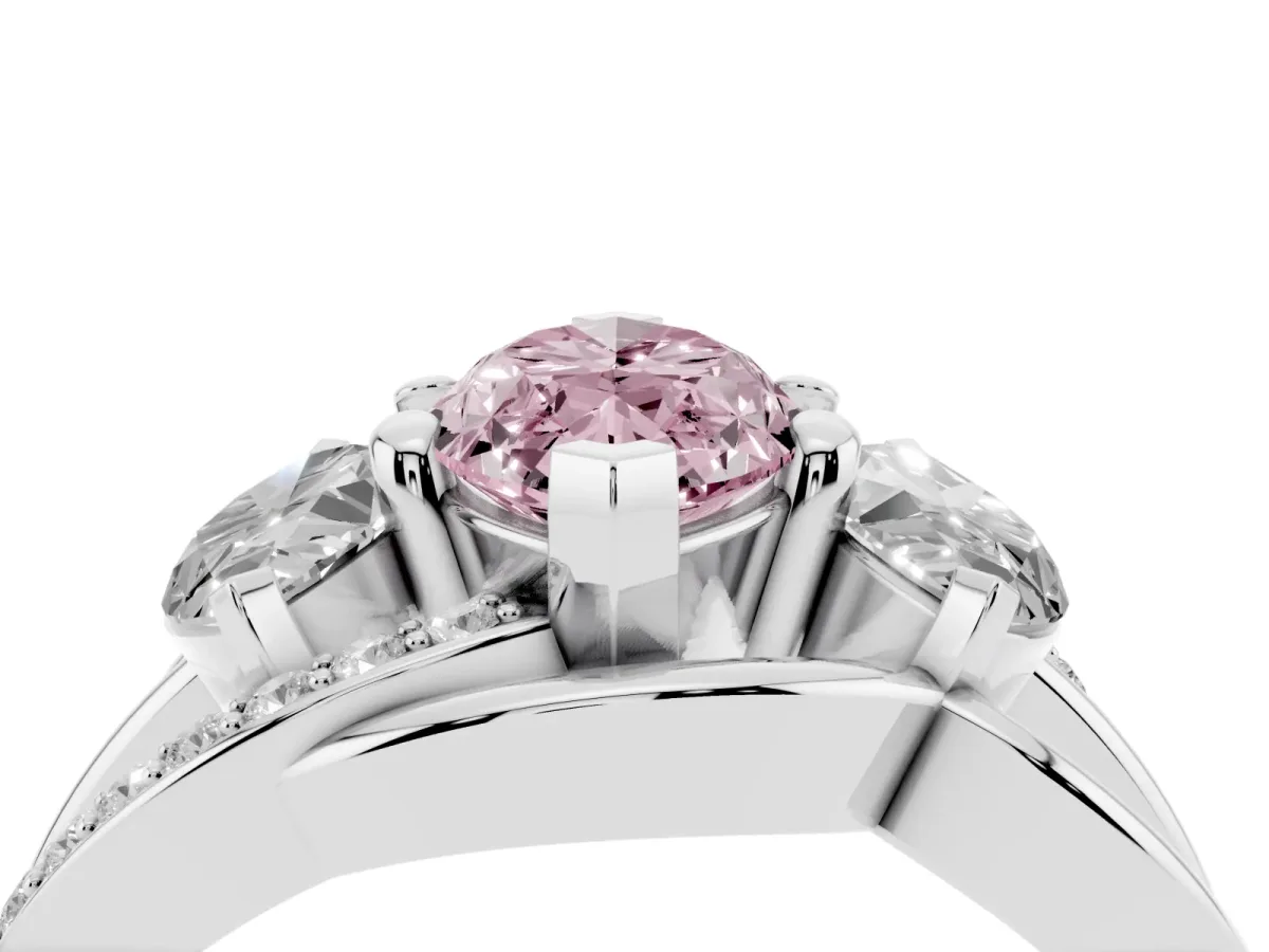 Fancy Pink Three-Stone Marquise Cut Cut Diamond Split Shank Prong Set Ring White gold