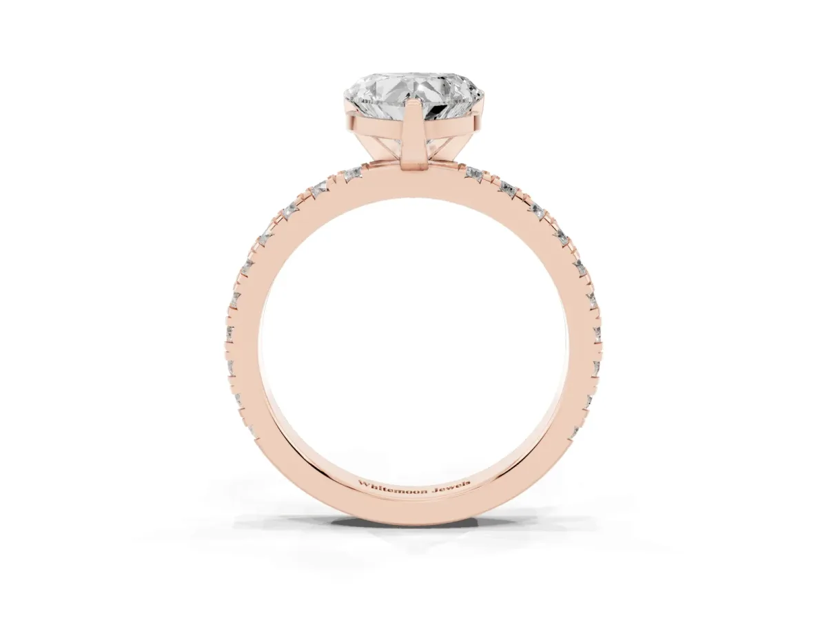 Heart Cut Diamond Pavé Band Solitaire with Four-Prong Setting Rose gold