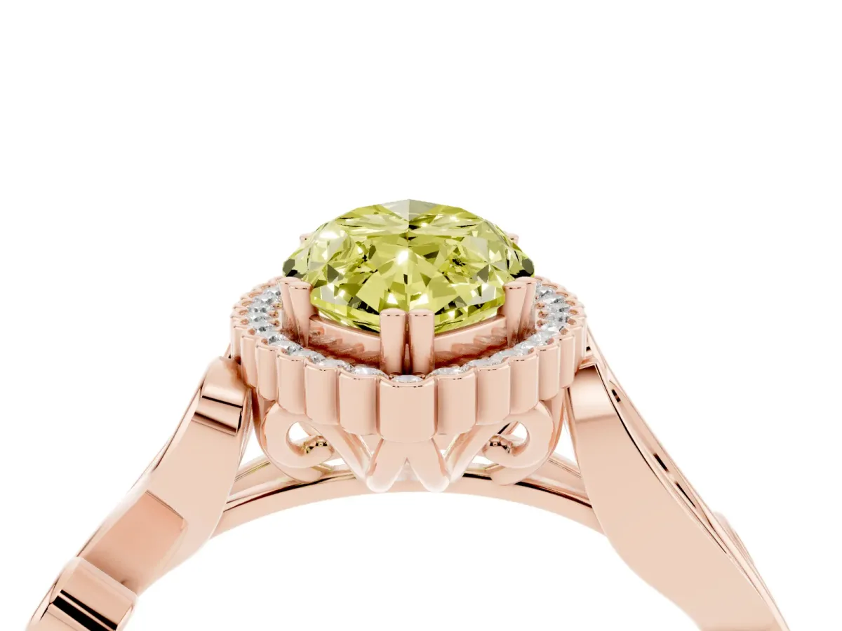 Fancy Yellow Marquise Cut Diamond Halo Ring with Vintage Split Shank and Four-Prong Setting Rose gold