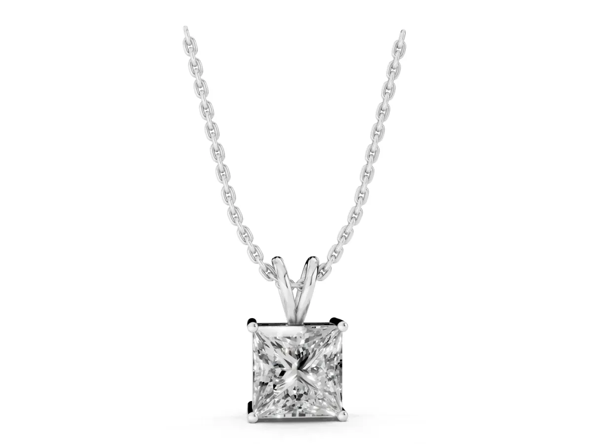 Princess Diamond Solitaire Pendant with Four Prong Setting Silver