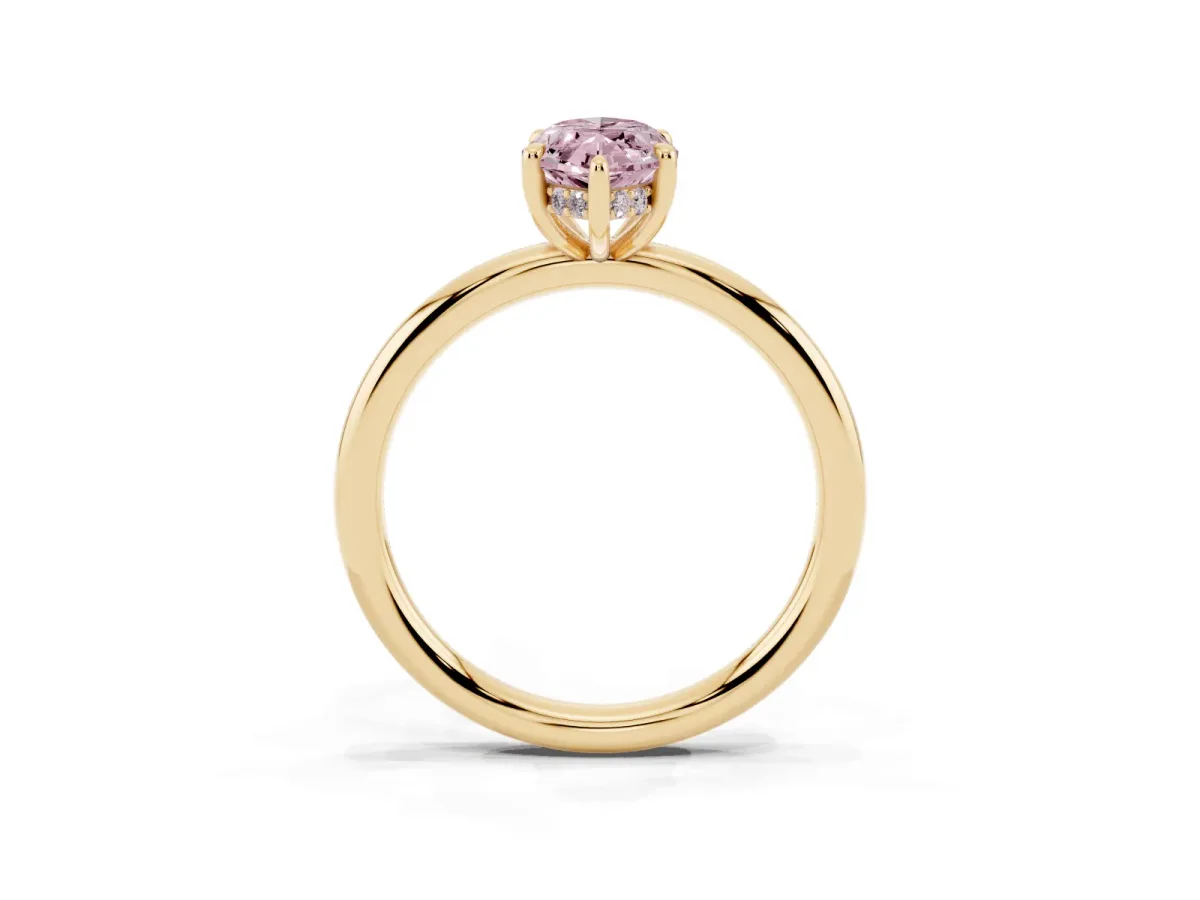 Fancy Pink Marquise Cut Diamond Solitaire Ring with Thin Band and Four-Prong Setting Yellow gold