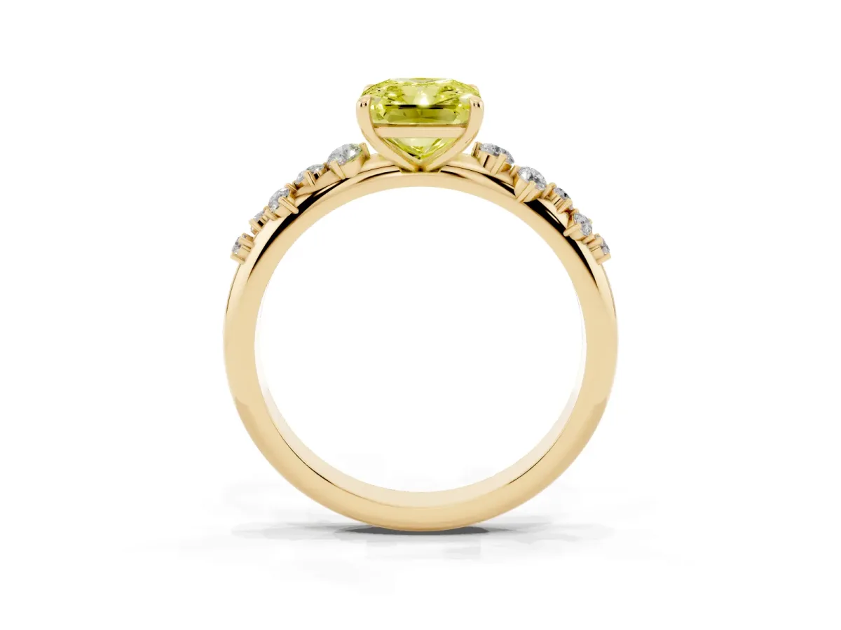 Fancy Yellow Radiant Cut Diamond Cluster Prong-Set Solitaire Ring Yellow gold