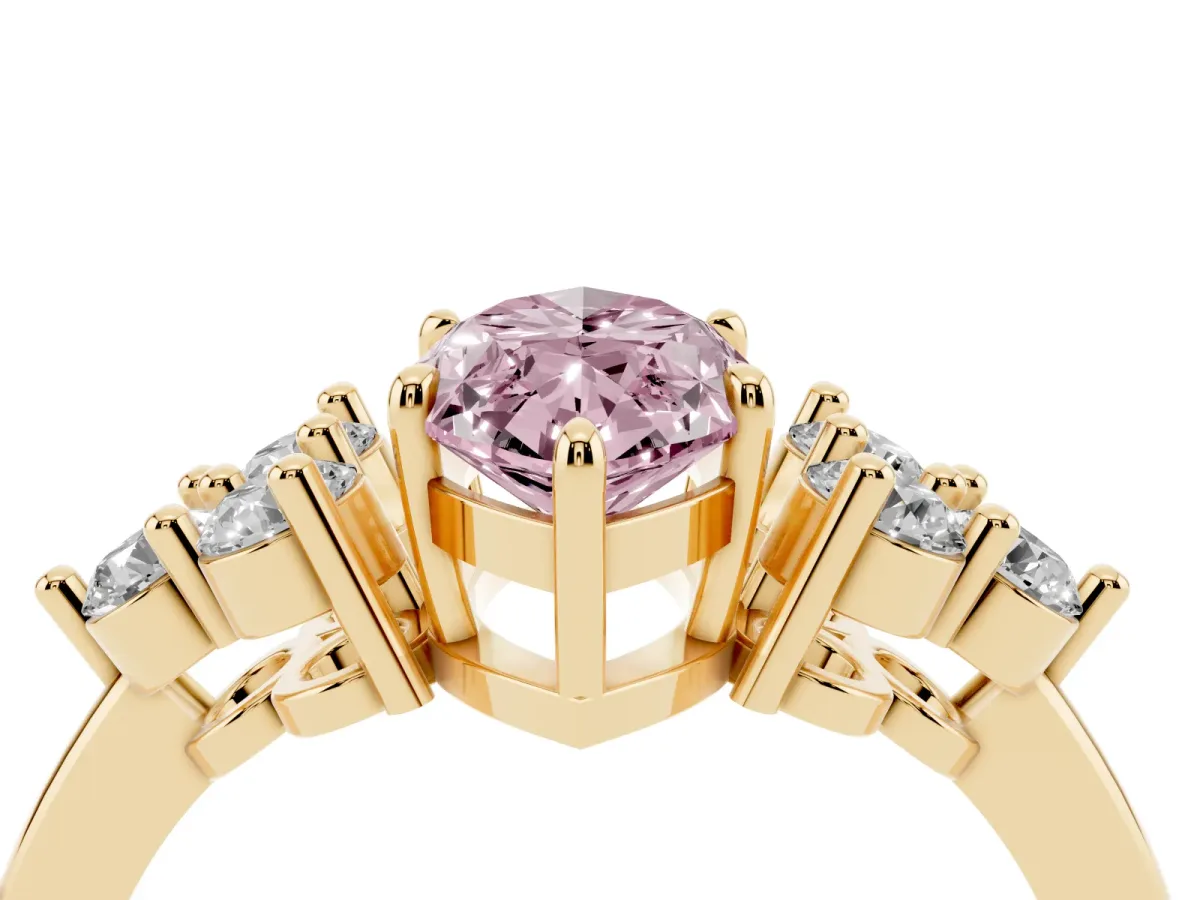 Fancy Pink Marquise Cut Brilliant Diamond Cluster Accent Solitaire Ring with Prong Setting Yellow gold