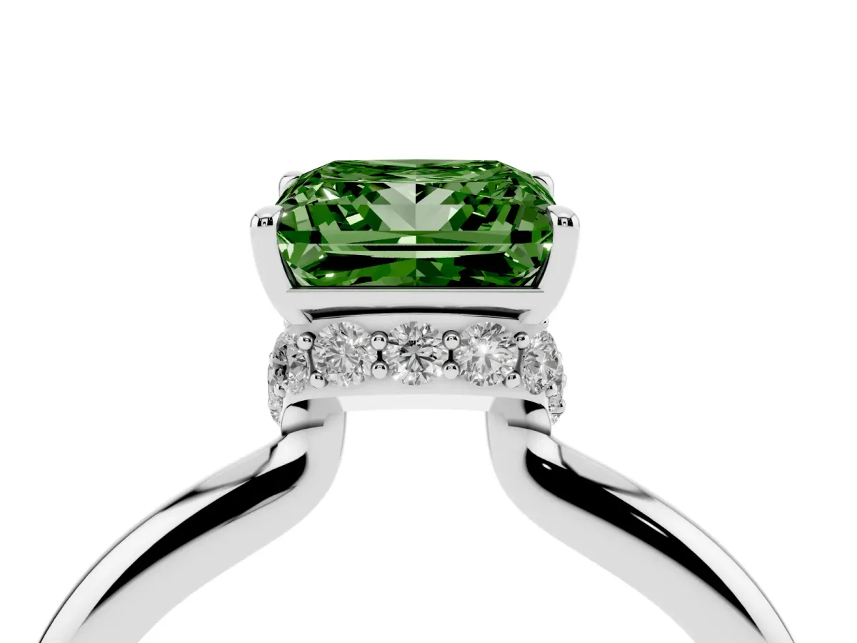 Fancy Green Princess Cut Brilliant Solitaire Engagement Ring with Six-Prong Setting and Classic Band Silver