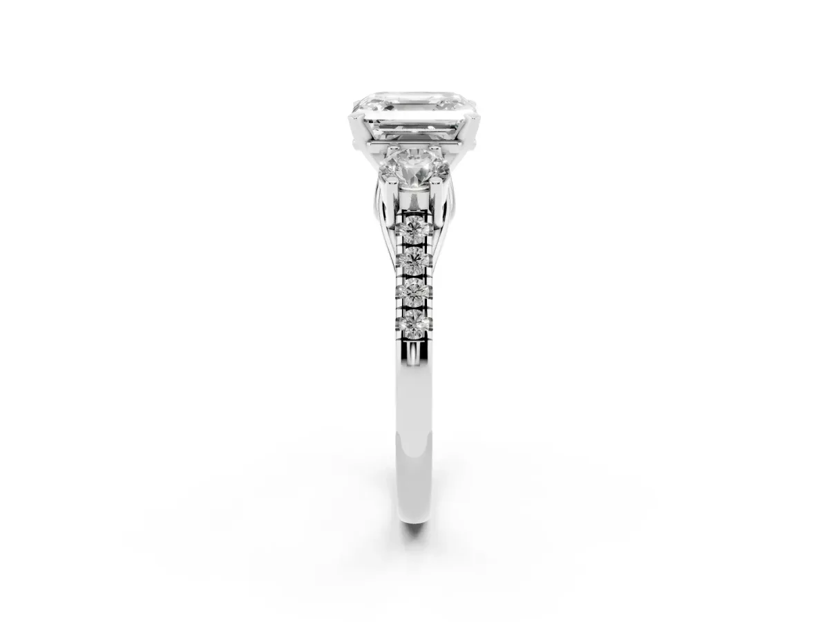 Three-Stone Asscher Cut Diamond Pavé Band with Four-Prong Setting Silver