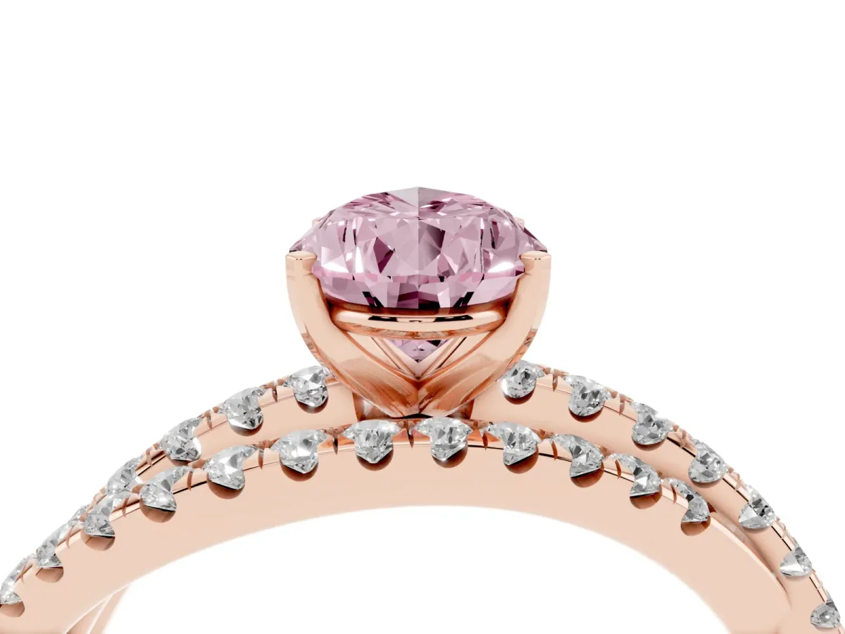 Fancy Pink Pear Cut Solitaire Twist Band with Pavé Setting and Four-Prong Setting Rose gold