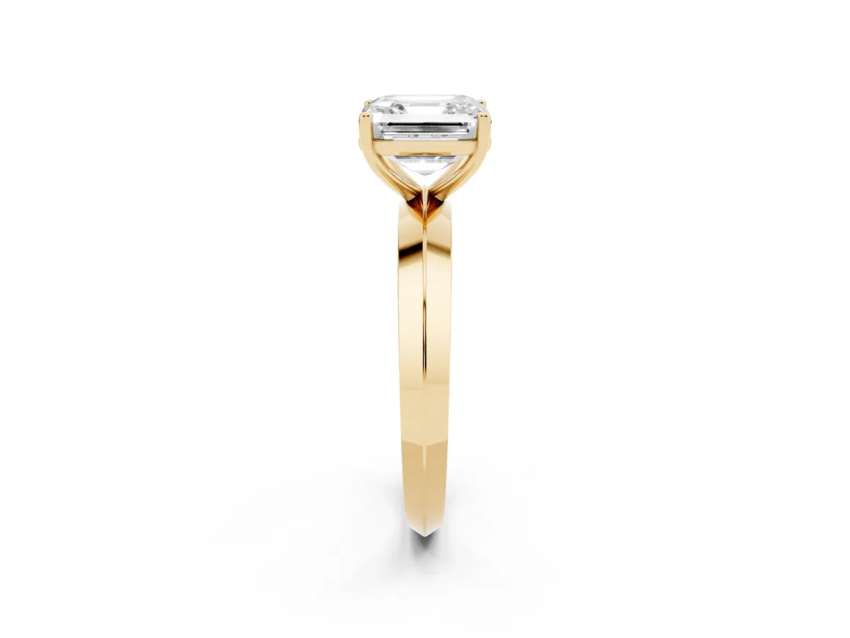 Asscher Cut Cut Solitaire Engagement Ring with Flat Band and Four-Prong Setting Yellow gold