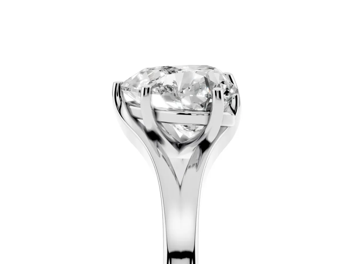 Heart Cut Solitaire Diamond Ring with Six-Prong Setting and Tapered Band Silver