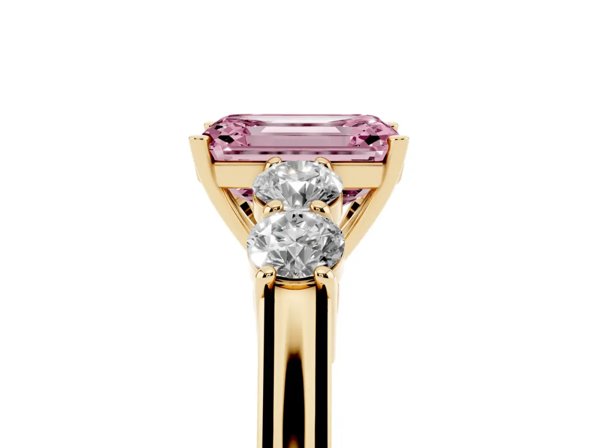 Fancy Pink Emerald Cut Cut Diamond Five-Stone Prong Set White Gold Ring Yellow gold