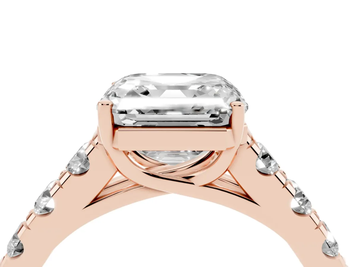 Asscher Cut Cut Diamond Solitaire Ring with Micro Pave Band and Prong Setting Rose gold